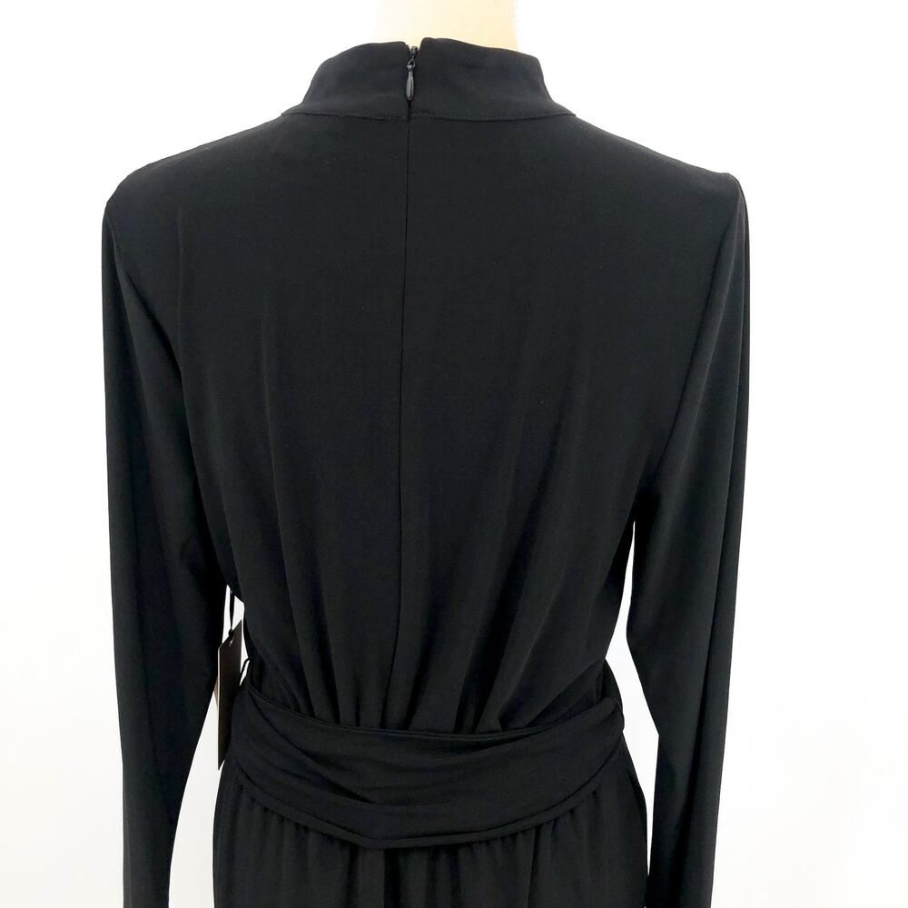 HALOGEN Women's Long Sleeve Ring Belted Dress Large Rich Black Jersey NWT - Picture 5 of 10